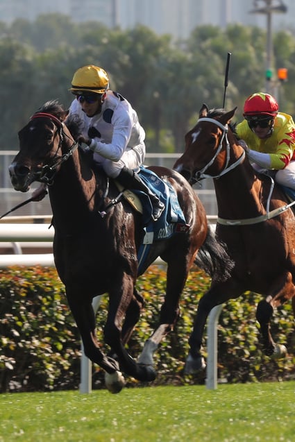 Golden Sixty (left), California Spangle and Romantic Warrior lock horns in an epic Stewards’ Cup. Photo: Kenneth Chan