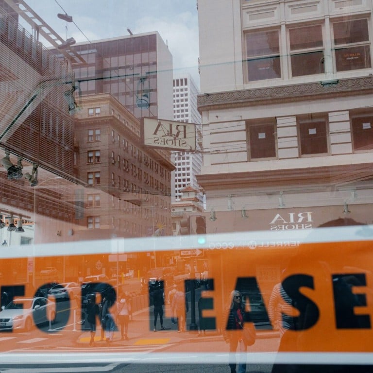 A “For Lease” sign in a shopfront in the Union Square shopping district of San Francisco, California, on May 3. San Francisco’s office vacancy rate soared to a record 27.6 per cent at the end of 2022, compared with just 3.7 per cent before the pandemic. Photo: Bloomberg