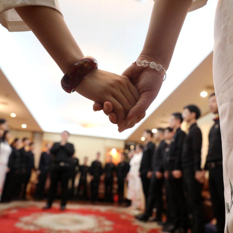 A Beijing-based choir comprising members of the LGBT community prepares backstage  before a concert during Shanghai’s Pride celebrations in June 2018. Photo: Simon Song