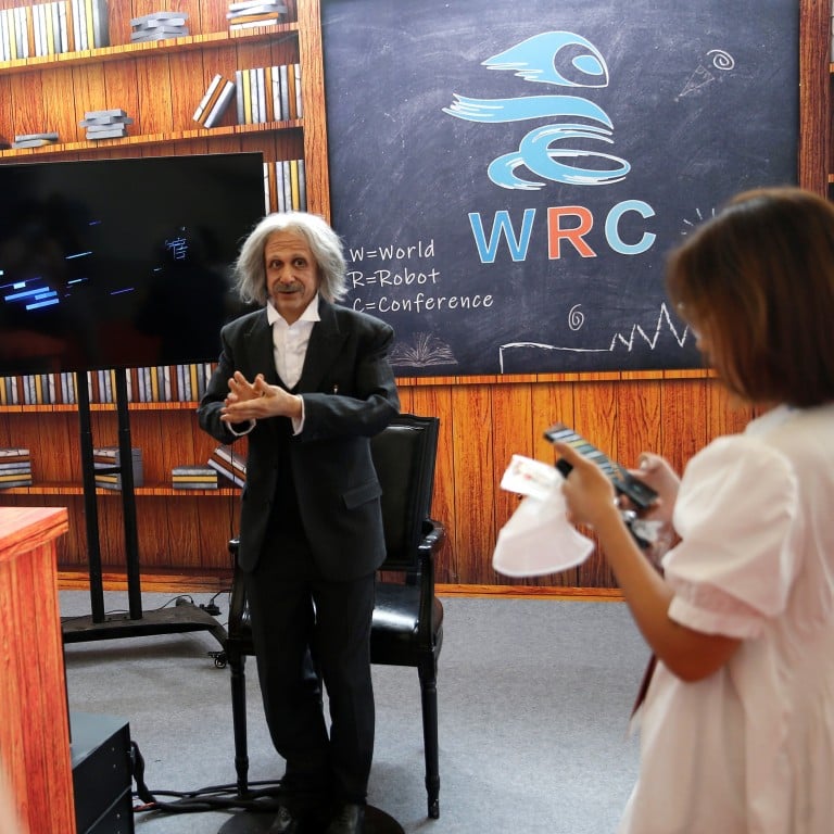 A humanoid robot in the likeness of Albert Einstein developed by EXRobots displayed at the Beijing World Robot Conference on September 10, 2021. Photo: Reuters